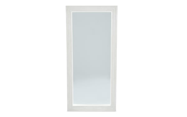 Full-length rectangular wall mirror with a white wooden frame and beveled edges, suitable for home decor and dressing rooms.