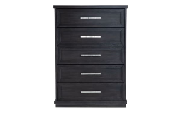 Contemporary Infinity Charcoal 5 Drawer Chest in MDF with sleek dark finish, metal handles, and framed drawer fronts for bedroom storage.