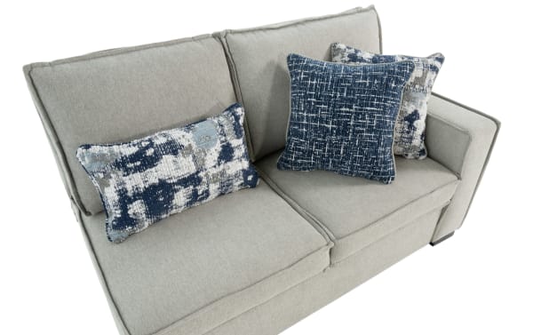 Playmax Gray Right Arm Facing Pop-Up Sleeper Loveseat with USB & USB-C ports, gray polyester fabric, transitional style, memory foam cushions, and patterned accent pillows.