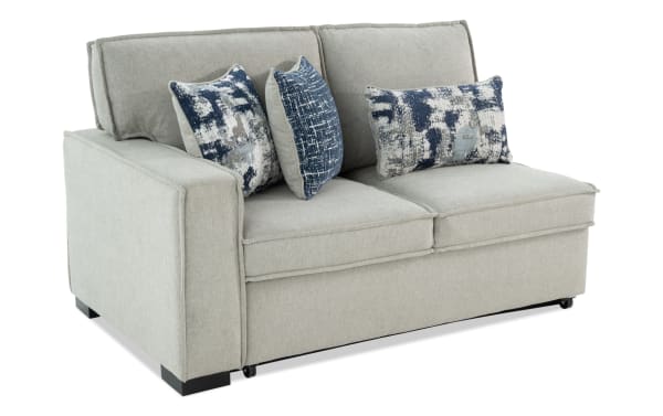 Playmax Gray Left Arm Facing Pop-Up Sleeper Loveseat in transitional style with gray polyester fabric, memory foam seating, USB/USB-C ports, and accent pillows.