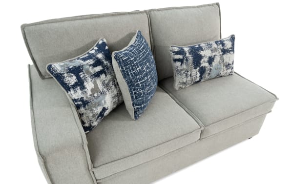 Playmax Gray Left Arm Facing Pop-Up Sleeper Loveseat in gray polyester fabric with transitional style, memory foam seating, USB/USB-C ports, and accent pillows.