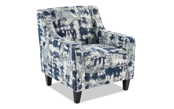 Playmax Gray & Denim Accent Chair with Bob-O-Pedic Memory Foam seating, multicolored polyester fabric upholstery, and transitional style.