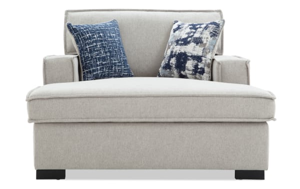 Playmax Gray Chaise Lounge in transitional style with gray polyester fabric upholstery, memory foam seating, and two blue patterned accent pillows.