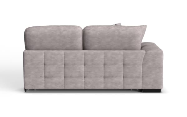 Modern light gray fabric sectional sofa with plush cushions and tufted backrest, designed for comfortable living room seating.