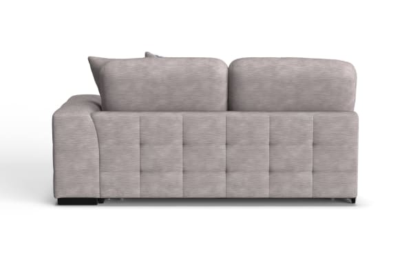 Modern light gray fabric sofa with plush cushions, tufted back design, and wide armrests, ideal for contemporary living rooms.