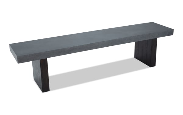 Atlas Brown & Gray Dining Bench from Atlas Dining collection, contemporary style with gray melamine top and dark Asian hardwood legs, sturdy frame.