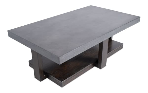 Contemporary Atlas Gray & Dark Brown Coffee Table from Atlas Entertainment & Occasional, with faux-concrete melamine top and dark MDF base.