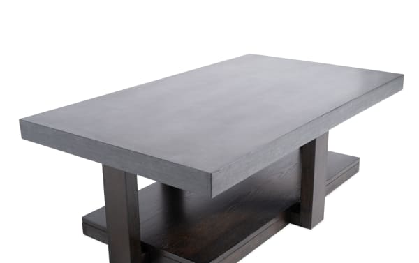 Contemporary Atlas Gray & Dark Brown Coffee Table with faux-concrete melamine top, dark brown MDF base, moisture and heat resistant finish.