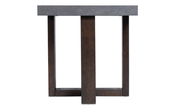 Atlas Gray & Dark Brown End Table from Atlas Entertainment & Occasional collection, featuring a contemporary design with a faux-concrete melamine top and dark brown MDF legs.