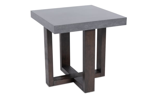 Atlas Gray & Dark Brown End Table from Atlas Entertainment & Occasional collection, featuring a contemporary design with a faux-concrete melamine top and dark brown MDF legs, moisture- and heat-resistant finish.