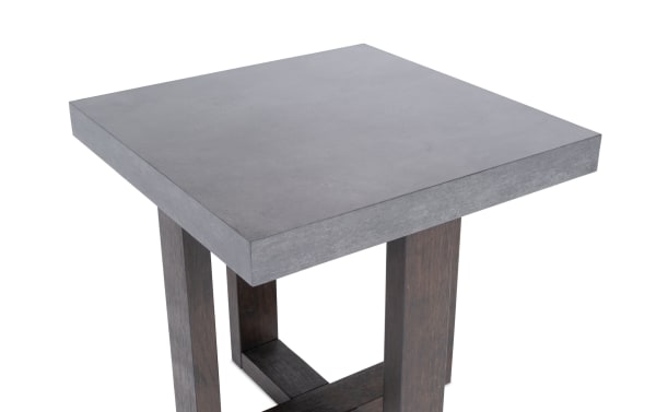 Contemporary Atlas Gray & Dark Brown End Table from Atlas Entertainment & Occasional collection, with faux-concrete melamine top and dark brown MDF legs.