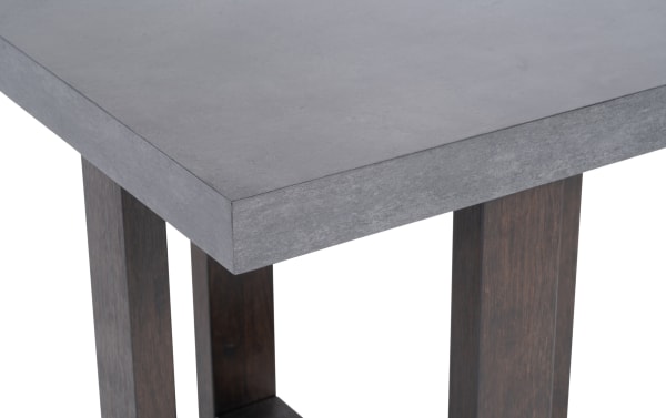 Atlas Gray & Dark Brown End Table from Atlas Entertainment & Occasional collection, featuring a contemporary design with a gray faux-concrete melamine top and dark brown MDF legs. Durable, moisture and heat-resistant finish.