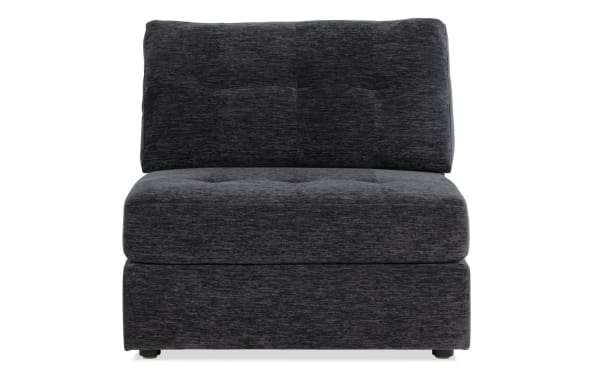 Charcoal gray Modular Bob® armless storage chair with tufted polyester fabric upholstery, memory foam cushion, and contemporary design.