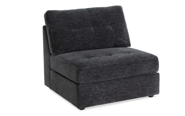 Charcoal gray Modular Bob® armless storage chair with tufted polyester fabric upholstery, memory foam cushion, and contemporary modular design.