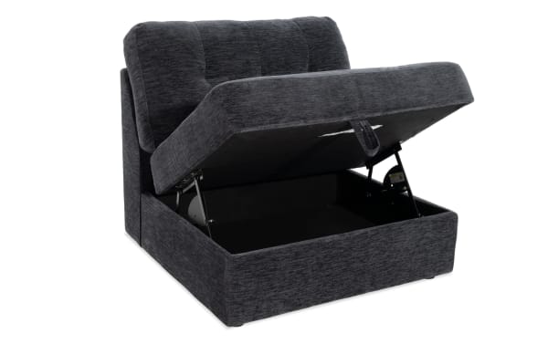 Charcoal Modular Bob® armless storage chair with polyester fabric upholstery, contemporary style, featuring lift-up seat storage and memory foam cushion.