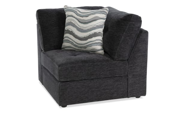 Contemporary Modular Bob® Charcoal Corner chair in gray polyester fabric with plush memory foam cushions, part of the Modular Bob collection.
