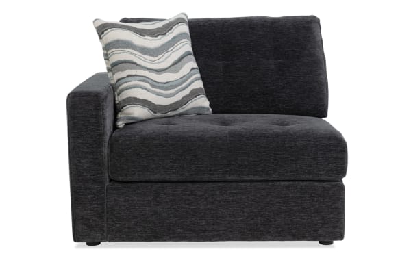 Charcoal gray Modular Bob® Left Arm Facing Storage Chair in contemporary style, upholstered in soft polyester fabric with memory foam cushions.