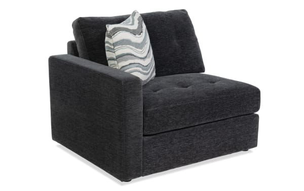 Charcoal gray Modular Bob® Left Arm Facing Storage Chair in contemporary style, upholstered in soft polyester fabric with memory foam cushions and built-in storage.
