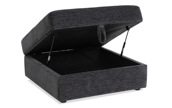 Charcoal Modular Bob® contemporary storage ottoman with polyester fabric upholstery, memory foam top, and hidden interior storage space.