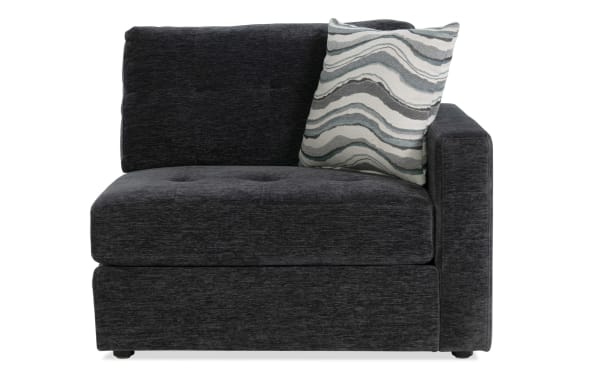 Charcoal gray Modular Bob® right arm facing storage chair with plush polyester fabric upholstery, memory foam cushions, and contemporary style.