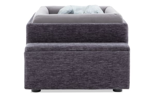 Contemporary Modular Bob® Charcoal Pet Bed Console in gray polyester fabric, featuring a cushioned, modular design for customizable pet comfort.