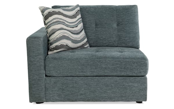 Contemporary Modular Bob® Spa Blue left arm facing storage chair in light blue polyester fabric with memory foam cushions and built-in storage.