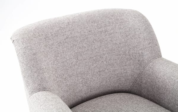Reece Ash Gray Accent Chair with mid-century modern design, flared wood legs, and ash gray polyester fabric upholstery for cozy living spaces.