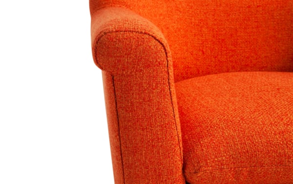 Reece Orange Accent Chair in vibrant orange polyester fabric with mid-century modern style and plush memory foam seating.