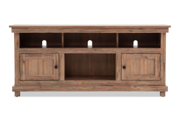 Rustic Kona II 60'' brown MDF TV stand from Kona Entertainment & Occasional, with two cabinets, open shelves, and cord management slots.