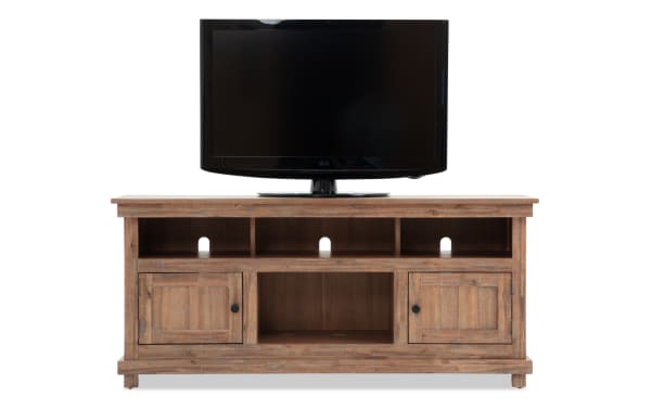 Kona II 60'' Brown Rustic MDF TV Stand from Kona Entertainment & Occasional collection with two cabinets, open shelves, and cord management.