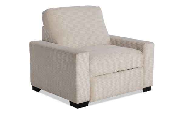 Beige Aspen Power Recliner in transitional style with soft polyester fabric, plush cushions, and built-in USB & USB-C ports for convenient charging.