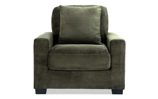 Aspen Forest Chair in green polyester fabric from the Aspen collection, featuring plush corduroy texture, cushioned seat and back, transitional style, and sturdy plywood frame.