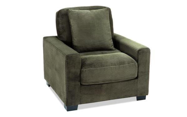 Aspen Forest Chair in green polyester fabric from the Aspen collection, featuring plush memory foam cushioning, transitional style, and durable plywood frame.