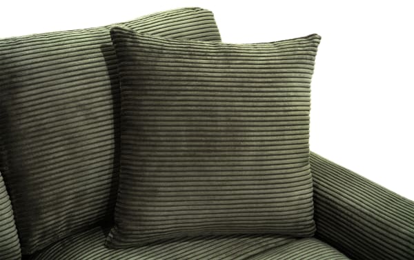 Aspen Forest 61'' Loveseat in green polyester fabric with plush ribbed upholstery, transitional style, cushy memory foam cushions, and accent pillows.