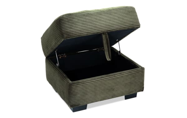 Green Aspen Forest Storage Ottoman with plush polyester fabric upholstery, transitional style, and lift-top storage from the Aspen collection.