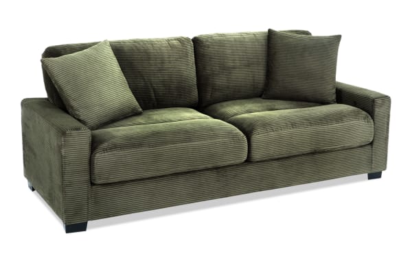 Aspen Forest 86'' Sofa in green polyester fabric with plush cushions and accent pillows, transitional style from Aspen collection.
