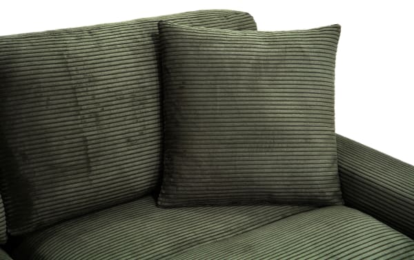Transitional Aspen Forest 86'' sofa in green polyester fabric with plush ribbed upholstery and matching accent pillow for cozy lounging.