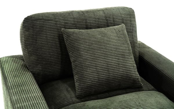 Aspen Forest Chaise in green polyester fabric from the Aspen collection features plush, ribbed upholstery and a matching accent pillow for transitional style comfort.