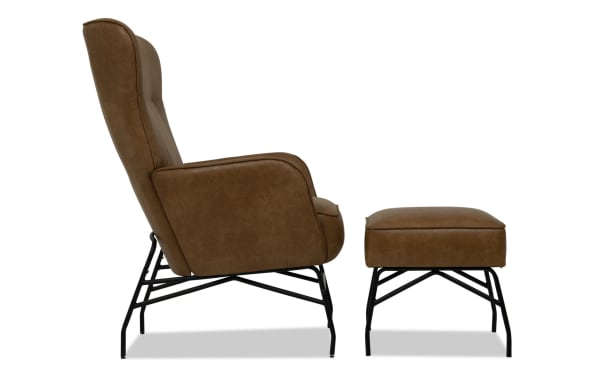 Cleo Brown Accent Chair & Ottoman set in brown polyester fabric with iron frame, transitional style, memory foam cushioning for ergonomic comfort.