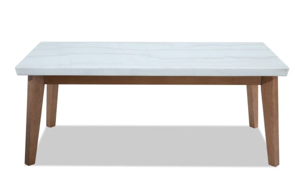 Elm Natural & Marble Coffee Table from Elm Occasional collection, featuring a sleek white marble top and natural wood tapered legs in transitional style.