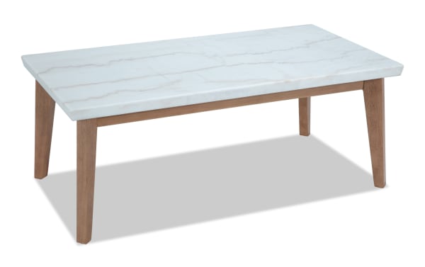 Elm Natural & Marble Coffee Table from Elm Occasional collection, featuring a white real marble top with natural veining and a natural wood finish MDF frame in transitional style.