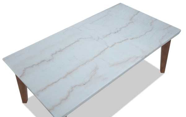 Elm Natural & Marble Coffee Table from Elm Occasional collection, featuring a sleek white marble top with natural veining and tapered wooden legs in a transitional style.
