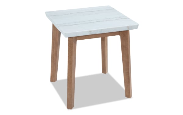 Elm Natural & Marble End Table from Elm Occasional collection, featuring a white real marble top with subtle veining and natural wood tapered legs in a transitional style.