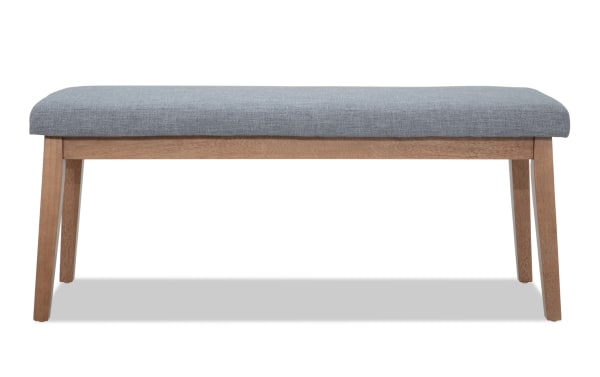Elm Natural & Light Gray Upholstered Dining Bench with foam-filled polyester fabric seat, engineered wood legs, transitional style, Elm Dining collection