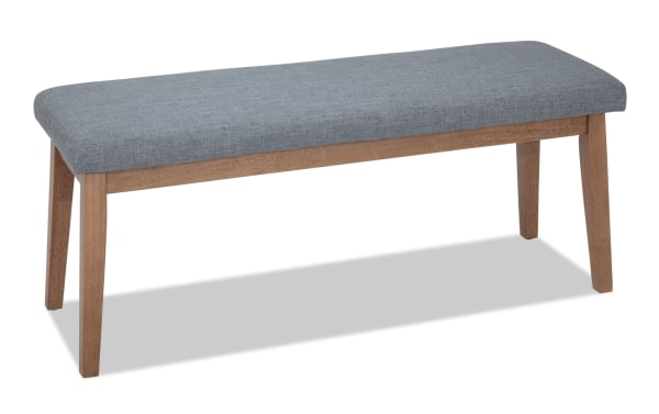 Elm Natural & Light Gray Upholstered Dining Bench with foam-filled polyester fabric seat, engineered wood legs, transitional style, Elm Dining collection