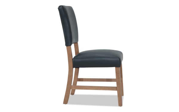 Elm Natural & Gray Faux Leather Panel Back Upholstered Dining Chair with gray foam-filled faux leather seat and back, natural wood legs, transitional style from Elm Dining collection