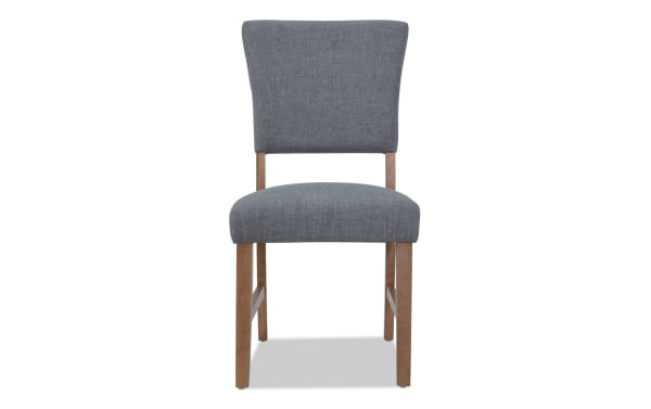 Elm Natural & Light Gray Panel Back Upholstered Dining Chair with polyester fabric seat and back, engineered wood legs, transitional style