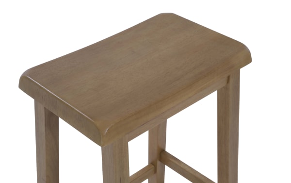 Wooden stool with a smooth, polished light brown finish, rectangular seat, and sturdy square legs, suitable for home or bar use.