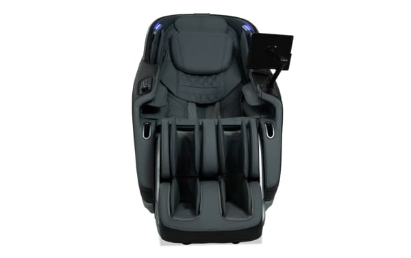 Stargazer Black & Gray transitional massage recliner in black faux leather with 3D massage, heat, Bluetooth speakers, wireless charging, LED lights, and power recline.
