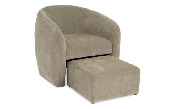 Gemma Olive Accent Chair & Ottoman in olive green polyester fabric, transitional style with plush memory foam and matching ottoman for comfort.
